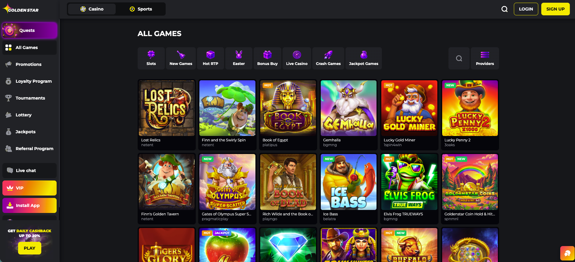 Goldenstar Casino NZ homepage