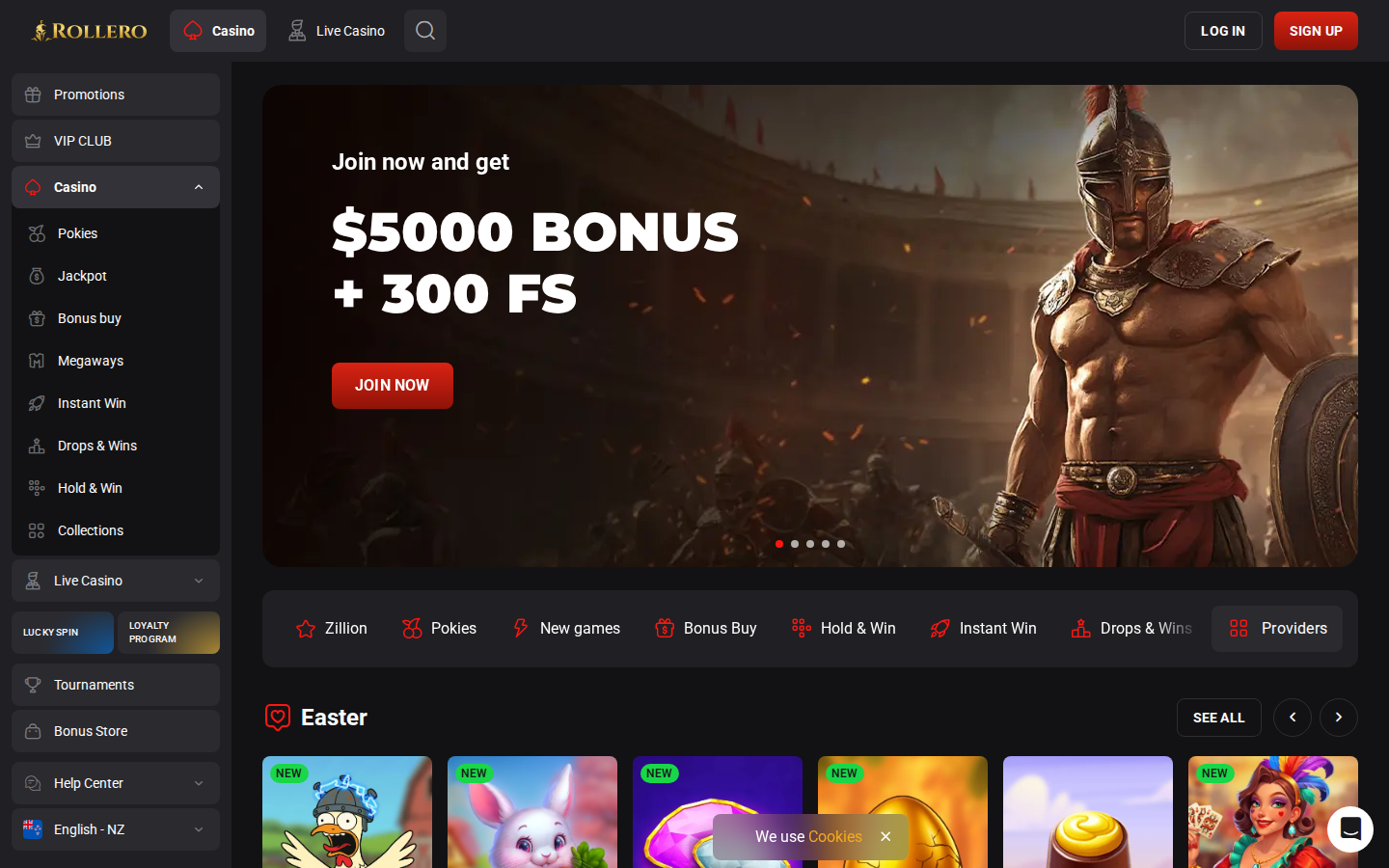 Rollero Casino NZ homepage