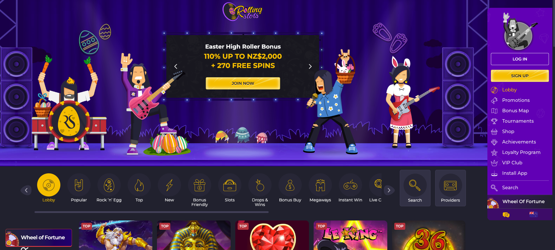 Rolling Slots NZ homepage